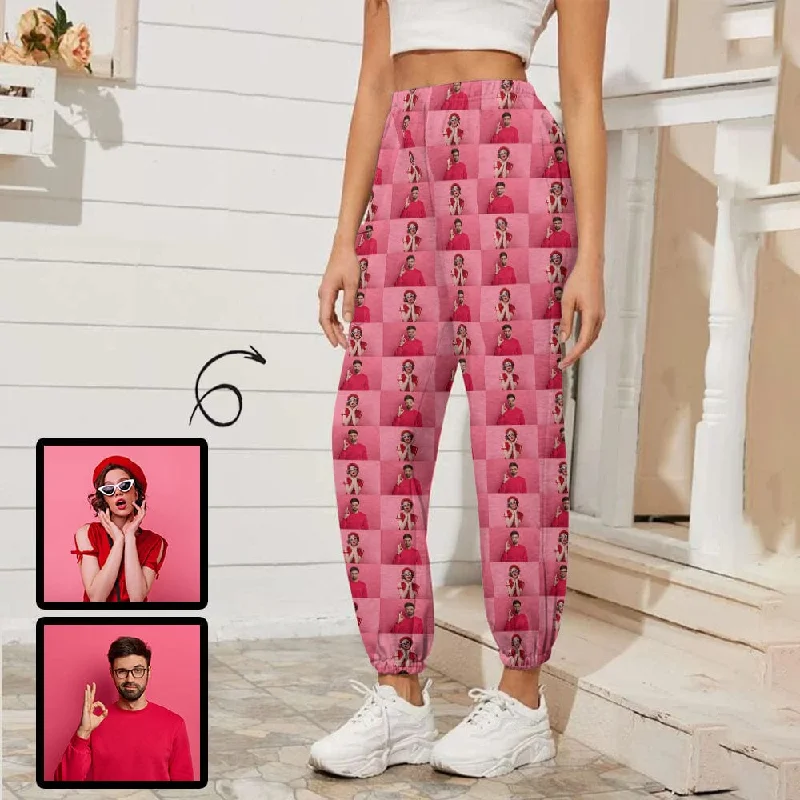 Exclusive Access Custom Photo Couple Lattice Pink Women's Sport Pants Elastic Waist Jogger Casual Trousers With Pocket Exclusive Access Custom Photo Couple Lattice Pink Women's Sport Pants Elastic Waist Jogger Casual Trousers With Pocket