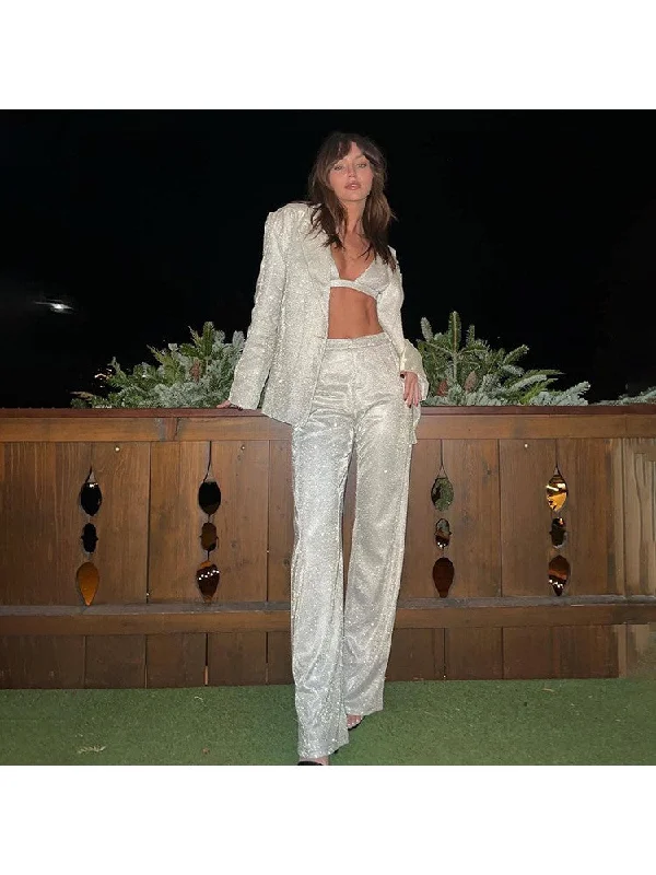 Deal Explosion High Rise Sequin Button Up Straight Pants