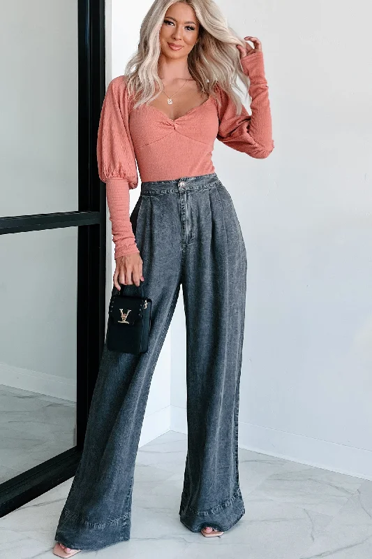 Members Only Kenny Mineral Wash Wide Leg Pants (Washed Black)