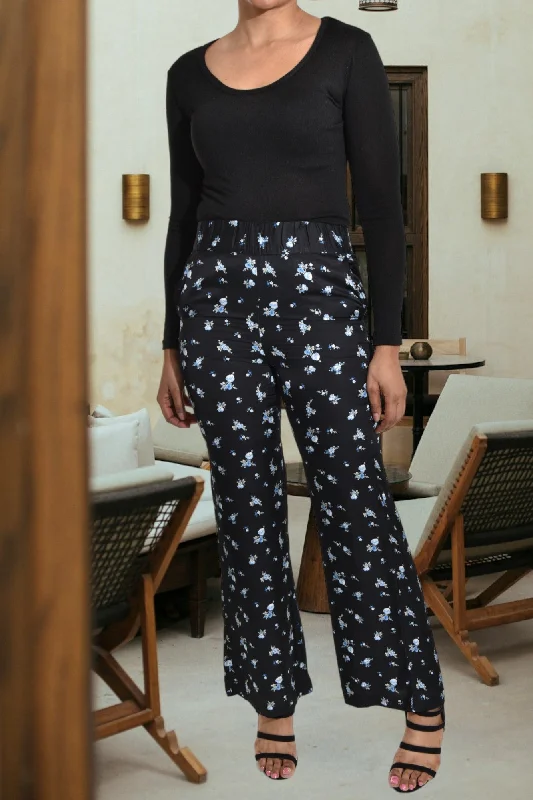 Discount Deals Black Floral Elastic Waist Pants