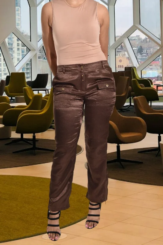 Can't Miss Brown Satin Pocket Pants