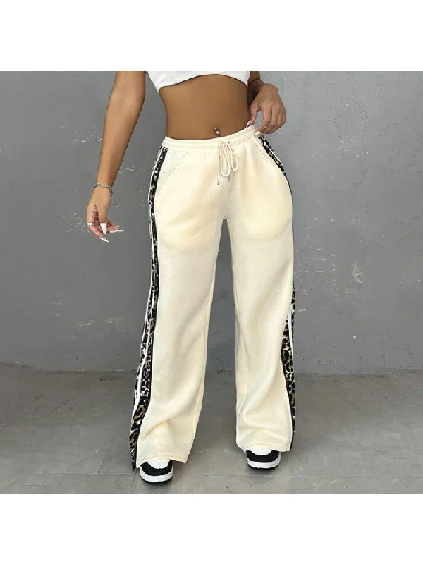Holiday Sale Leopard Striped Trim Printed Loose Pants