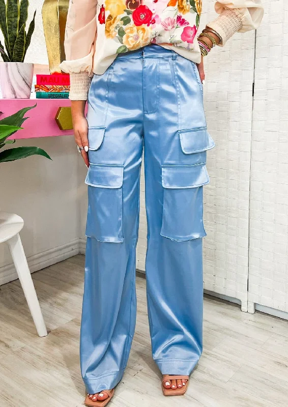 Special Promotion Lola Satin Cargo Pants - Slate Blue