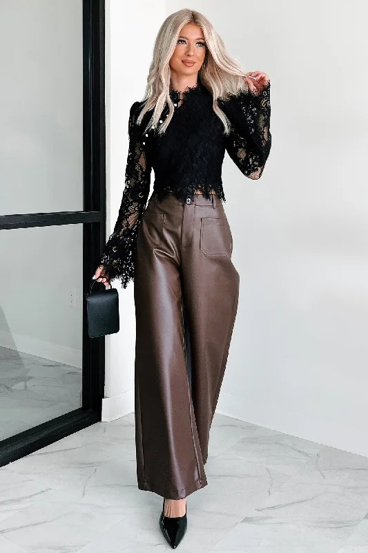 Take Advantage More Than Usual Wide-Leg Faux Leather Pant (Chocolate)