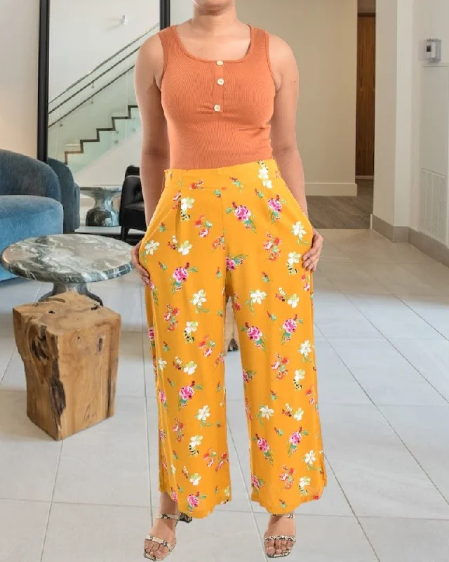 Discount Extravaganza Mustard 3/4 Palazzo Pants