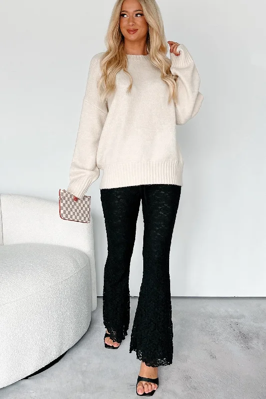 Year-End Clearance Naturally Fabulous Floral Lace Flare Pants (Black)