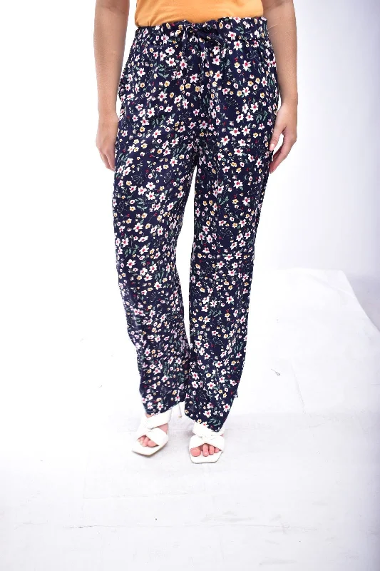 Don't Wait Navy Floral Palazzo Pants