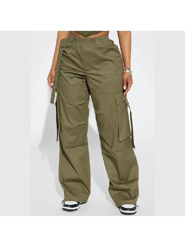 Super Sale Plain Color Wide Leg Cargo Pocket Pants