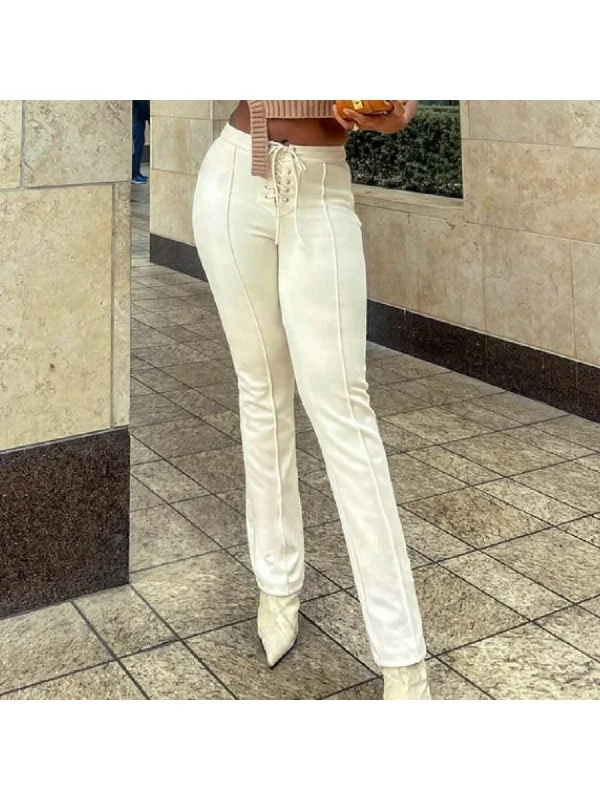 Savings Galore Solid Lace-Up High Rise Pencil Pants