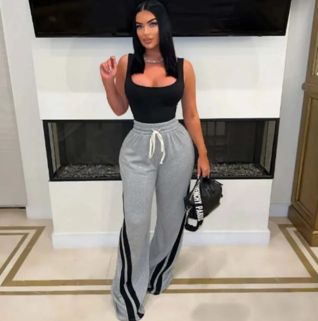 Weekend Flash Sale Striped Trim Tie-wrap Wide Leg Pants