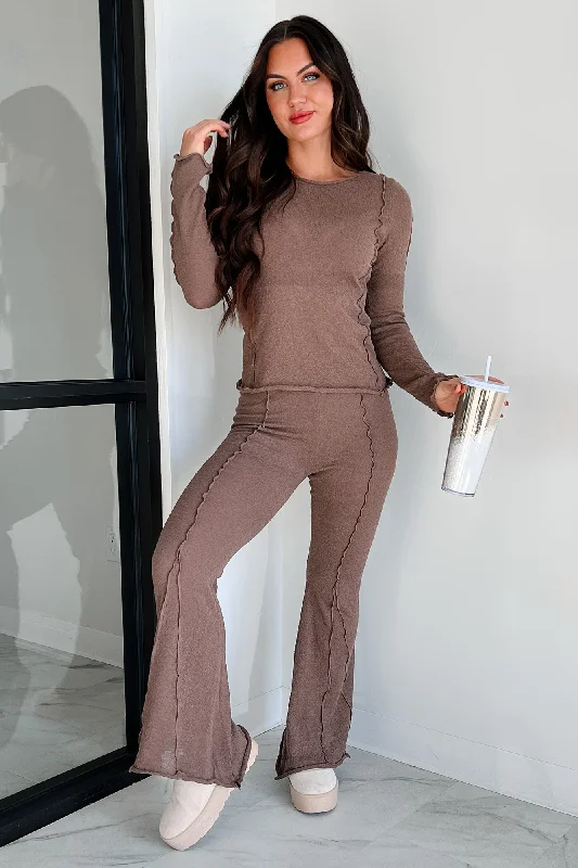 Buy More, Save More Talk It Through Lettuce Seam Flare Pants (Espresso)