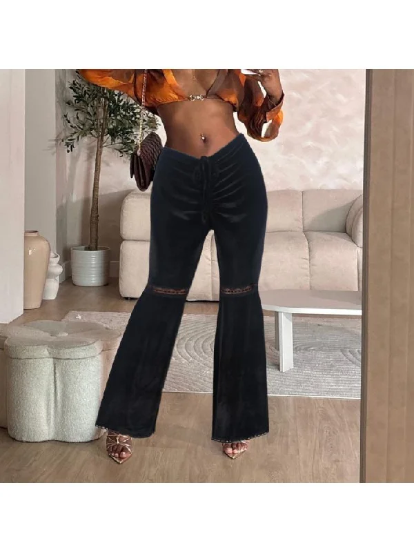 Unmissable Offer Velour Lacework Tie-wrap Flared Pants