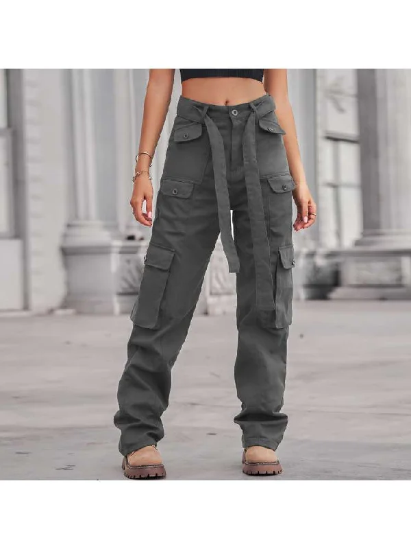 Super Sale Waist Tie-wrap Cargo Washed Denim Pants