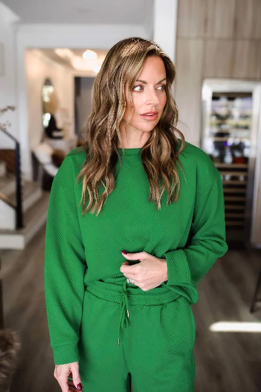 Today's Special Double Take Full Size Textured Long Sleeve Top and Drawstring Pants Set