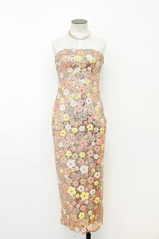 New Markdowns Floral Sequin Strapless Tube Dress
