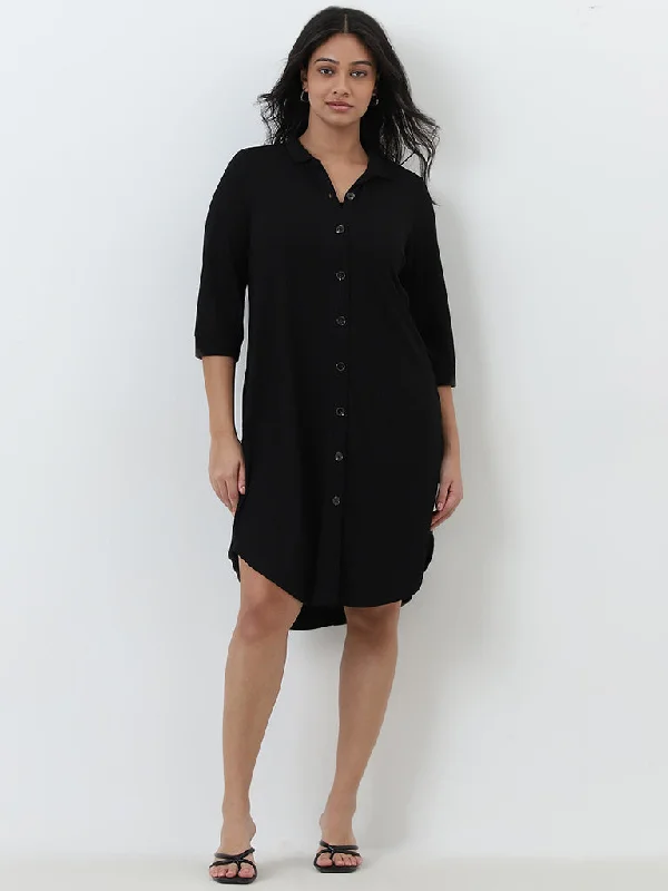 Clearance Items Gia Black Self-Striped A-Line Dress