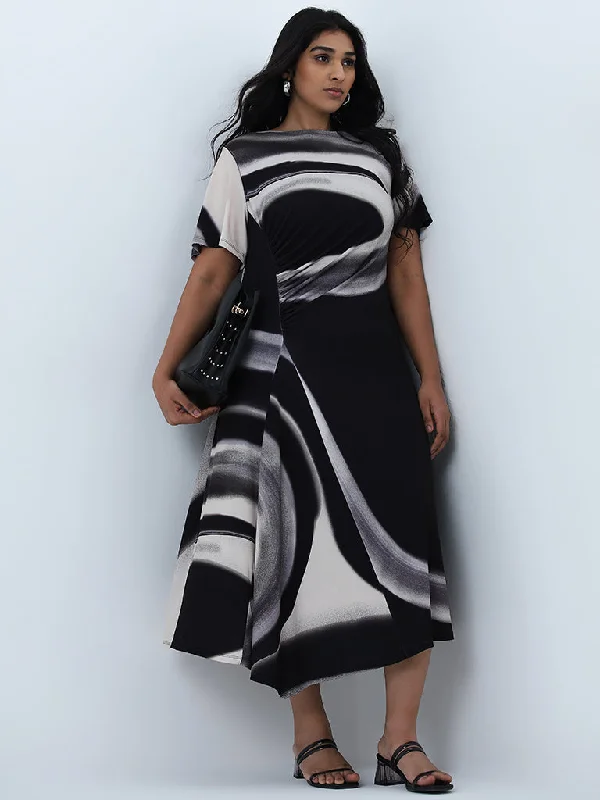 Bonus Savings Gia Black Swirl Printed A-Line Dress