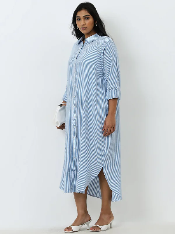 Gia Blue & White Striped Shirt Dress