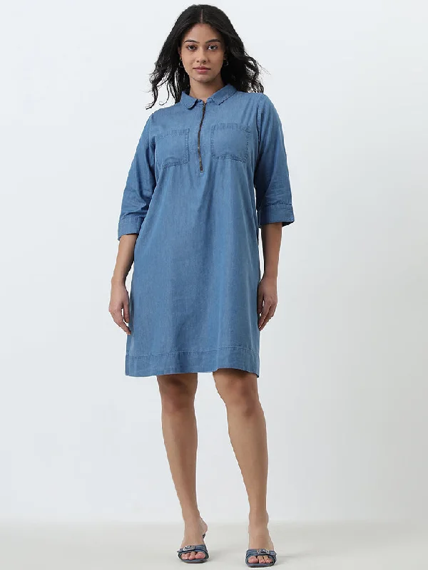 Gia Light Blue Denim A-Line Dress