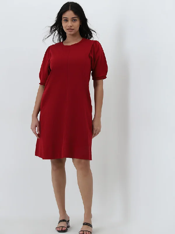 Exclusive Offers Gia Red Solid A-Line Cotton Dress