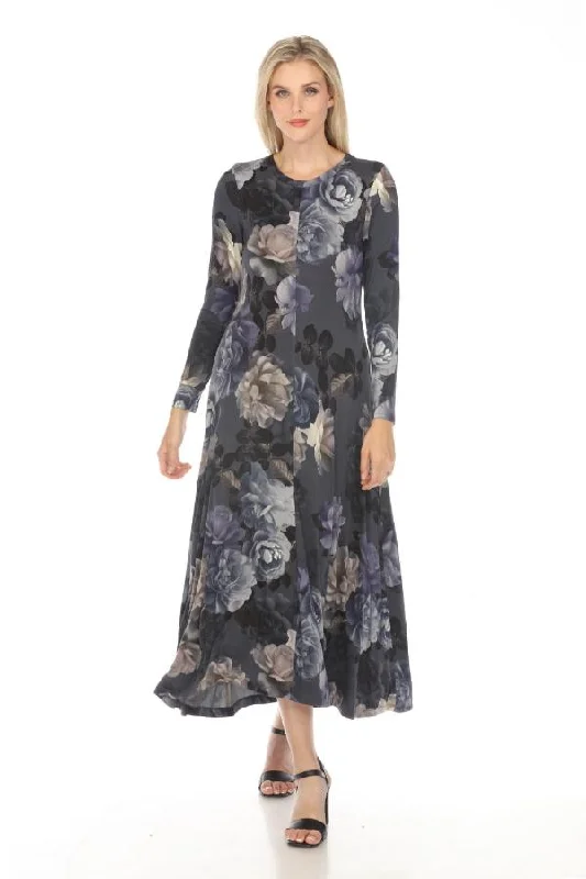 Weekend Deal Johnny Was Grey Peony Long Sleeve Tee Dress Boho Chic T34723