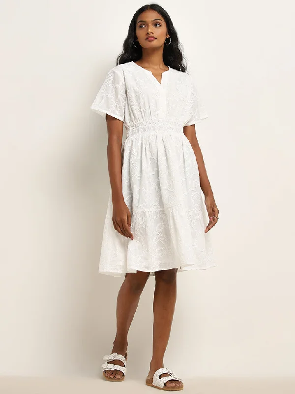 New Markdowns LOV White Embroidered Tiered Cotton Dress