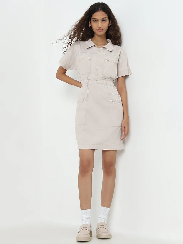 Buy More, Save More Nuon Beige Cotton Blend A-Line Dress
