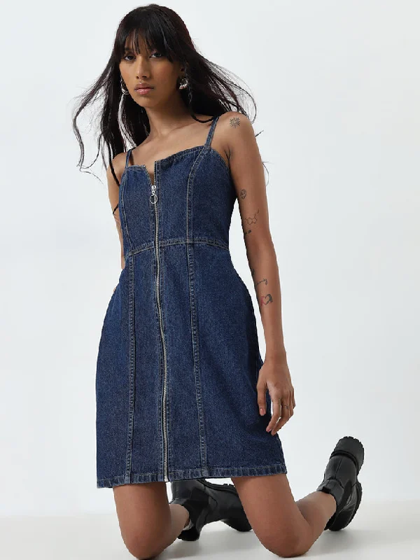 Limited Time Nuon Dark Blue Denim A-Line Dress