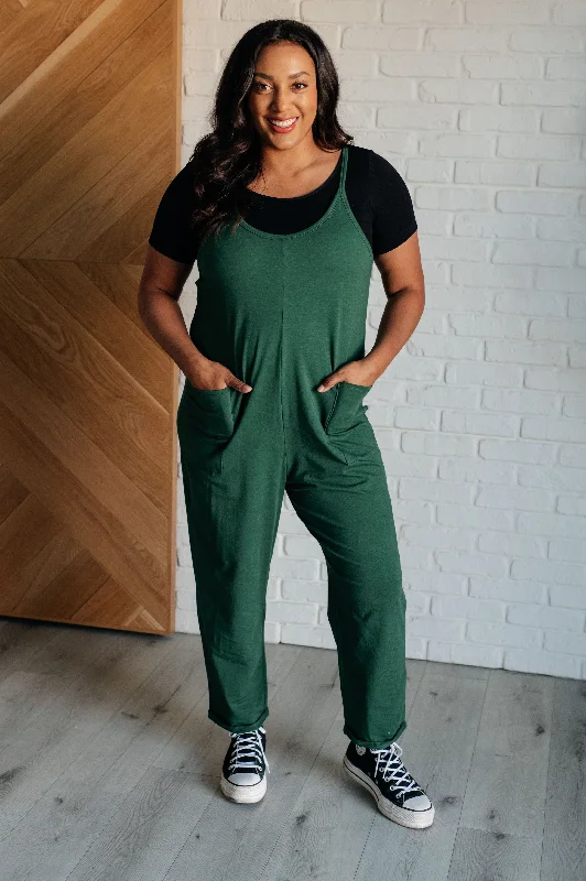 Blowout Deals Totally Me Spaghetti Strap Jumpsuit in Dark Green