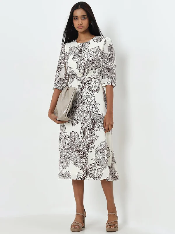 Final Clearance Wardrobe Brown Floral A-Line Dress