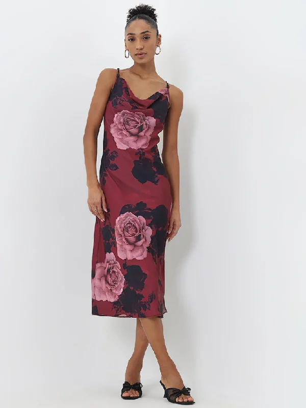 Limited Availability Wardrobe Burgundy Floral Printed Slip Dress
