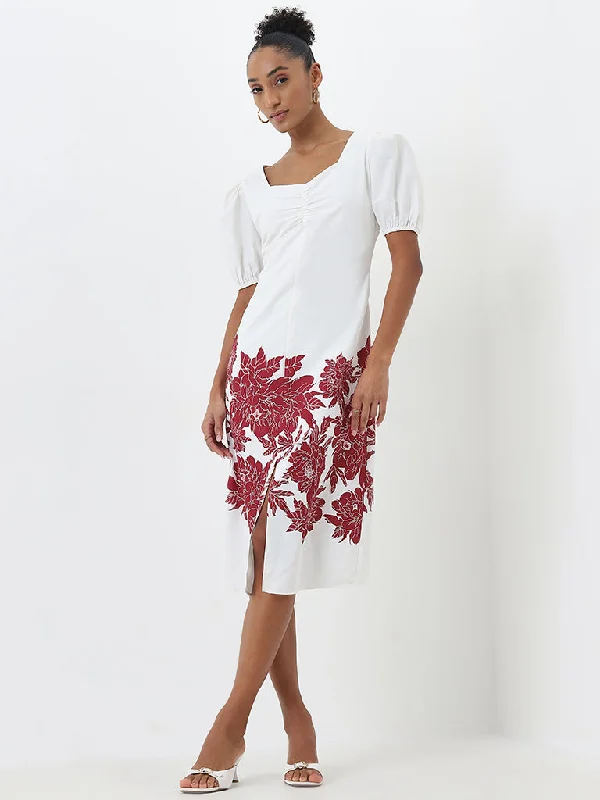 Special Price Wardrobe White Floral Printed A-Line Dress