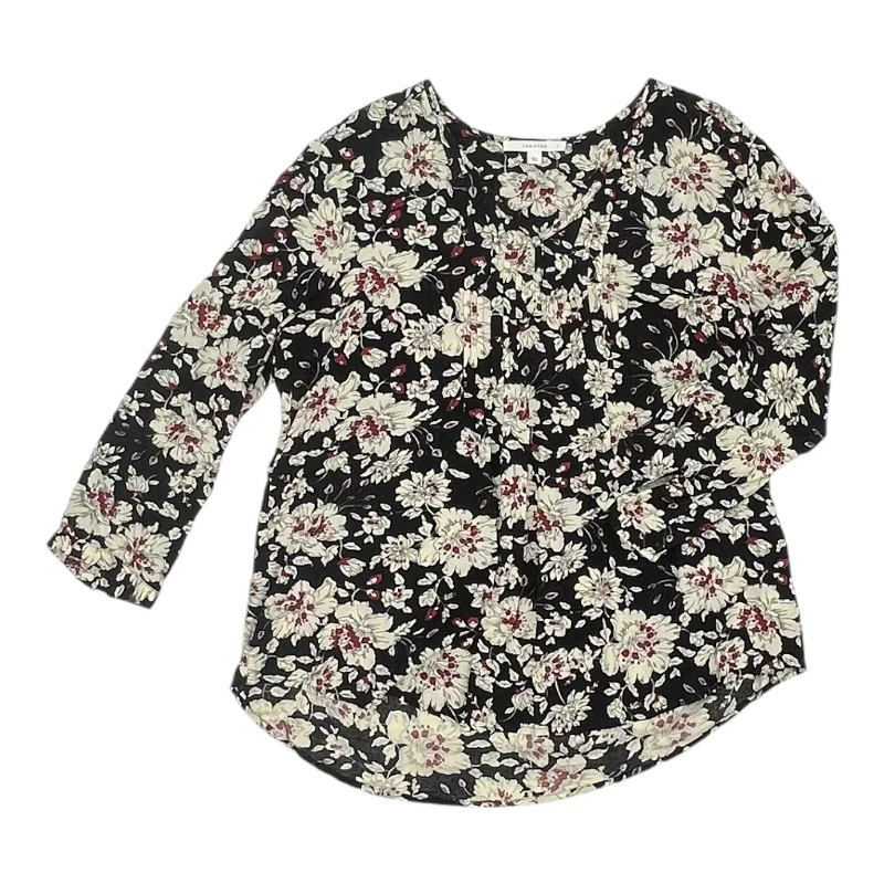 Discount Extravaganza Blouse 3/4 Sleeve By Fun 2 Fun In Black & Cream, Size:L