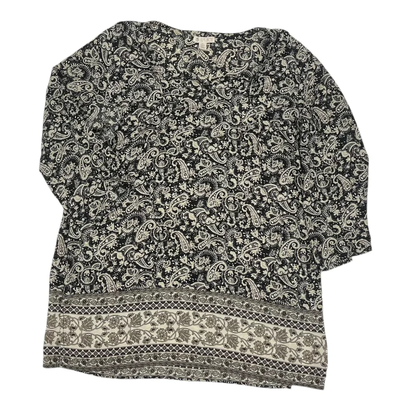 Price Rollback Blouse 3/4 Sleeve By Lila Rose In Black & Tan, Size:L