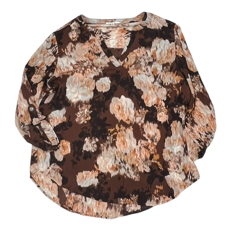 Clearance Event Blouse 3/4 Sleeve By Maurices In Brown & Cream, Size:M