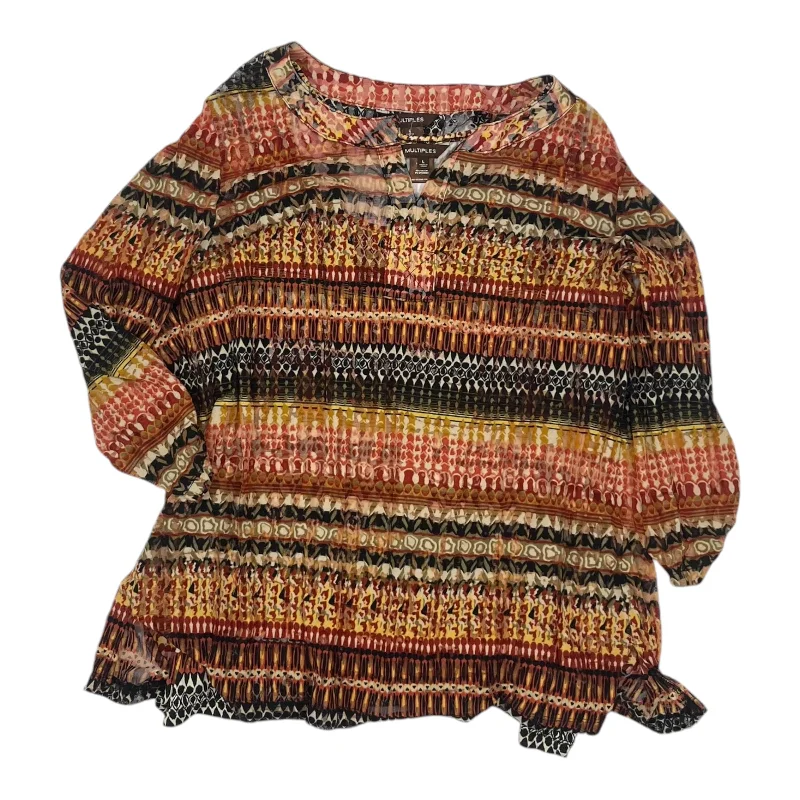 Savings Galore Blouse 3/4 Sleeve By Multiples In Red & Yellow, Size:L