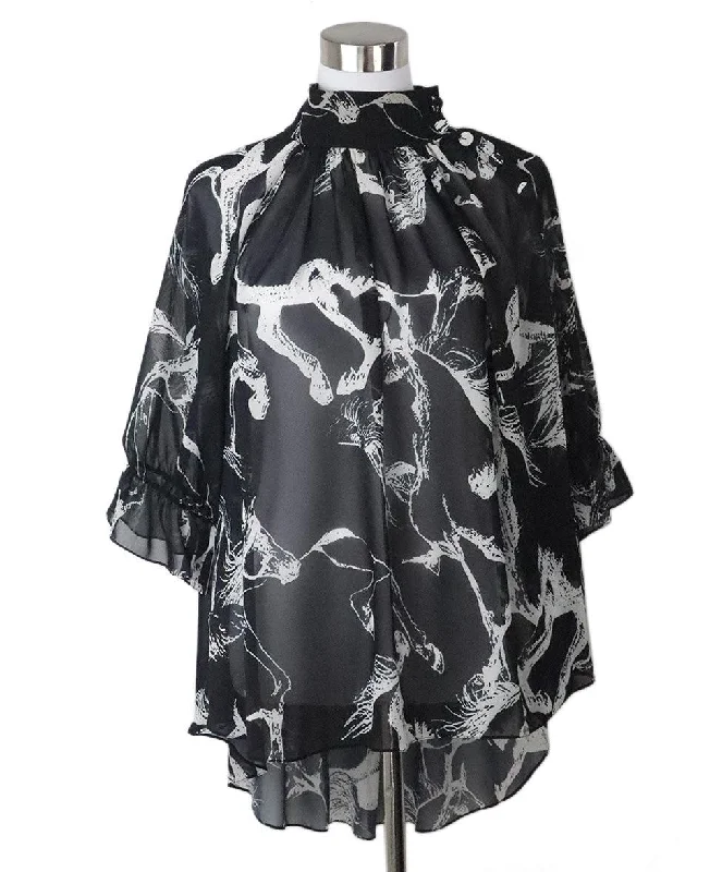 Lippes Black & White Silk Printed Blouse sz 8