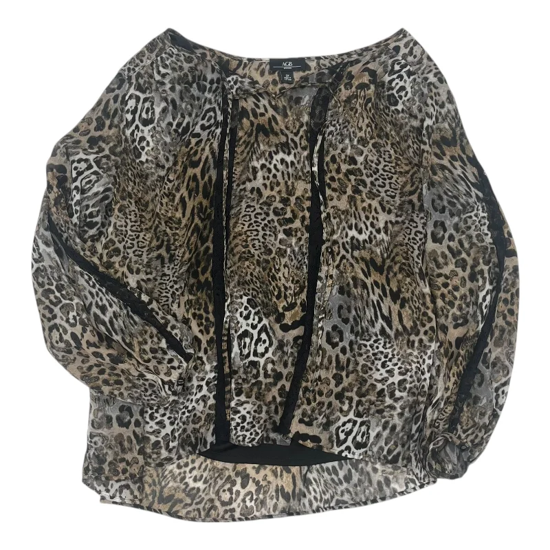 New Arrival Blouse Ls By Agb In Animal Print, Size:3X