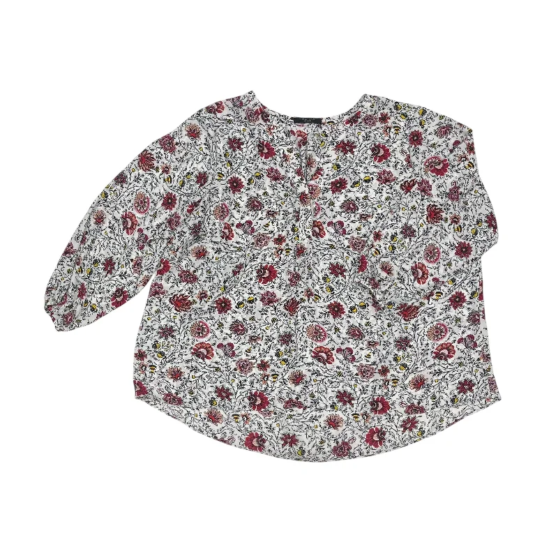 Limited Stock Blouse Ls By Tahari By Arthur Levine In Floral Print, Size:2X