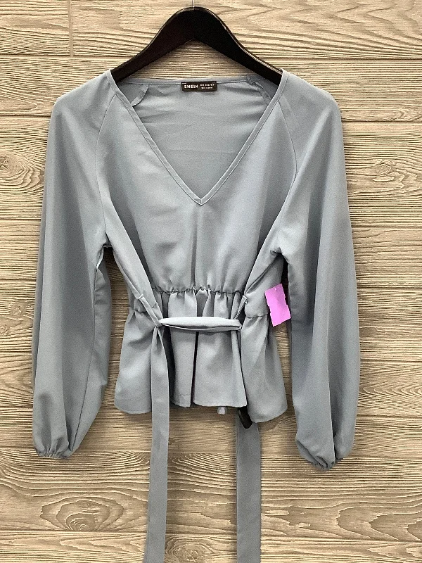 Overstock Sale Blue Blouse Long Sleeve Shein, Size S