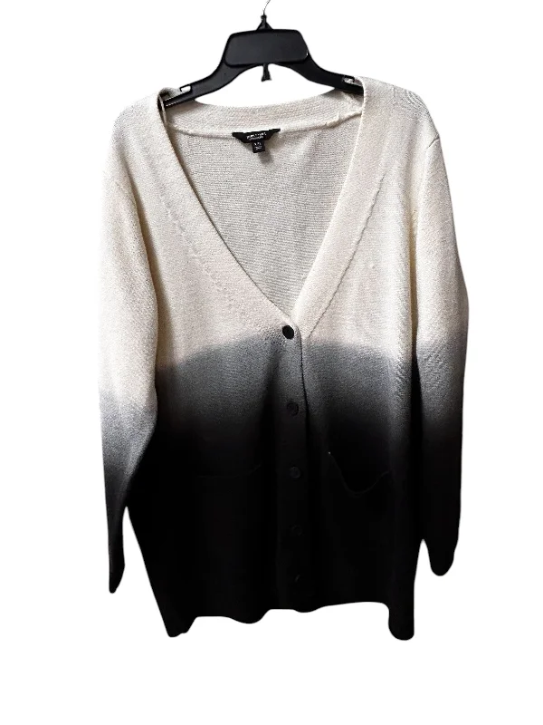Bargain Blast Sweater Cardigan By Simply Vera In Black & White, Size: Xxl