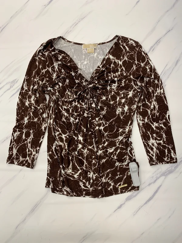 Closeout Top 3/4 Sleeve By Michael By Michael Kors In Brown, Size:S
