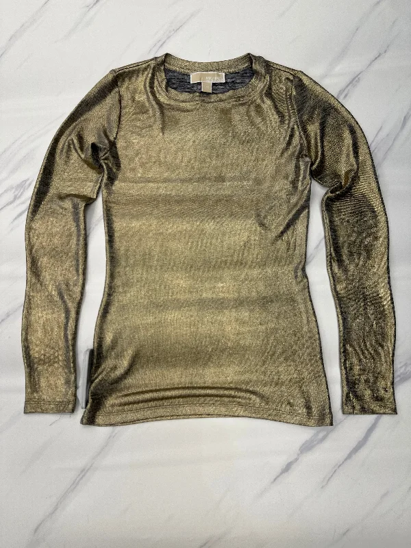 Exclusive Online Offer Top Long Sleeve Basic By Michael By Michael Kors In Gold, Size: Xxs