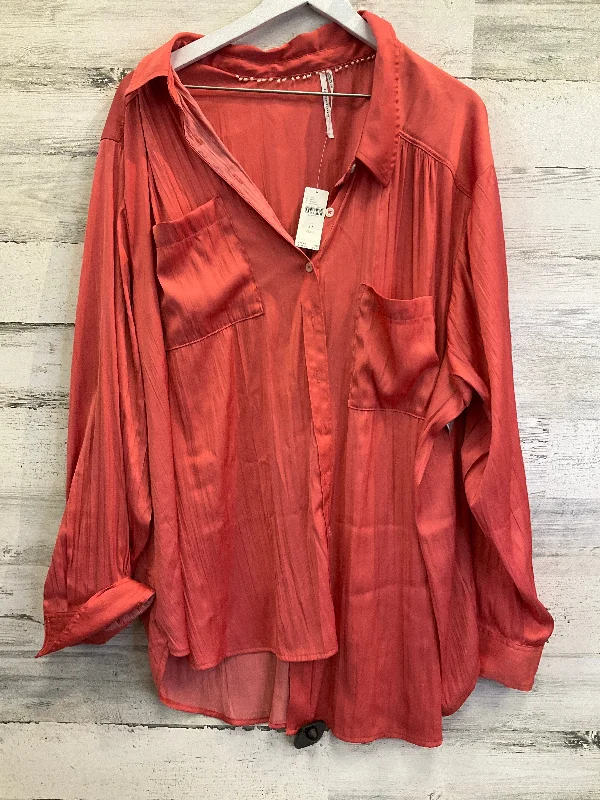 Final Sale Top Long Sleeve By Anthropologie In Coral, Size: 3x