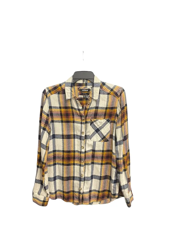 Unbeatable Prices Top Long Sleeve By Express In Plaid Pattern, Size: Xs