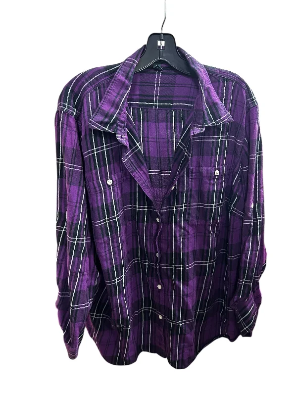 Super Savings Top Long Sleeve By Lauren By Ralph Lauren In Plaid Pattern, Size: 3x