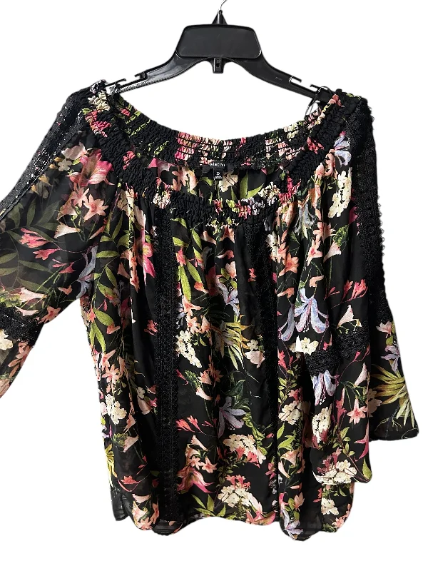 Daily Deals Top Long Sleeve By Relativity In Floral Print, Size: 2x