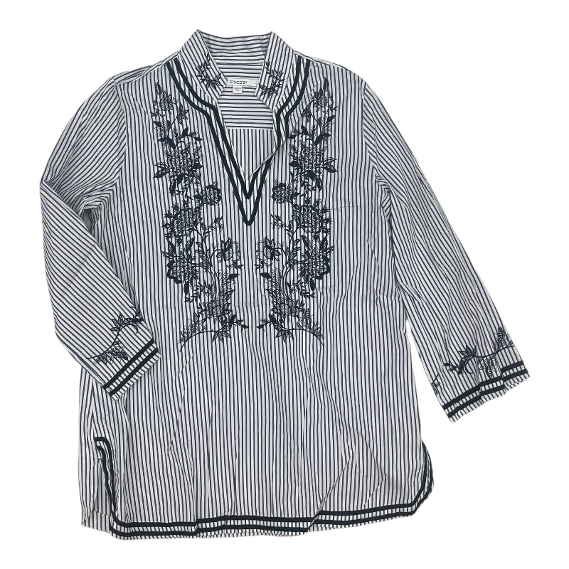 Midnight Madness Top Ls By Chicos In Blue & White, Size:M