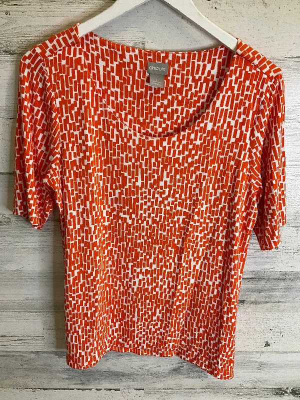 Big Savings Top Short Sleeve By Chicos In Orange & White, Size: M