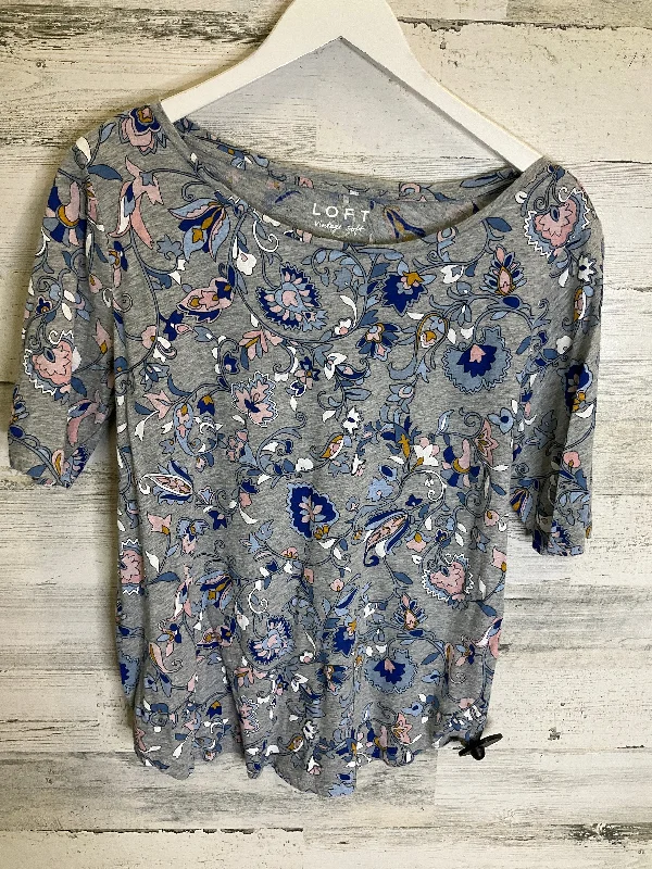 Exclusive Online Offer Top Short Sleeve By Loft In Blue & Grey, Size: L